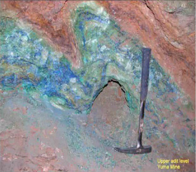 Folded Copper Oxide (azurite, Malachite, Chrysocolla) Skarn In Yuma Mine Adit